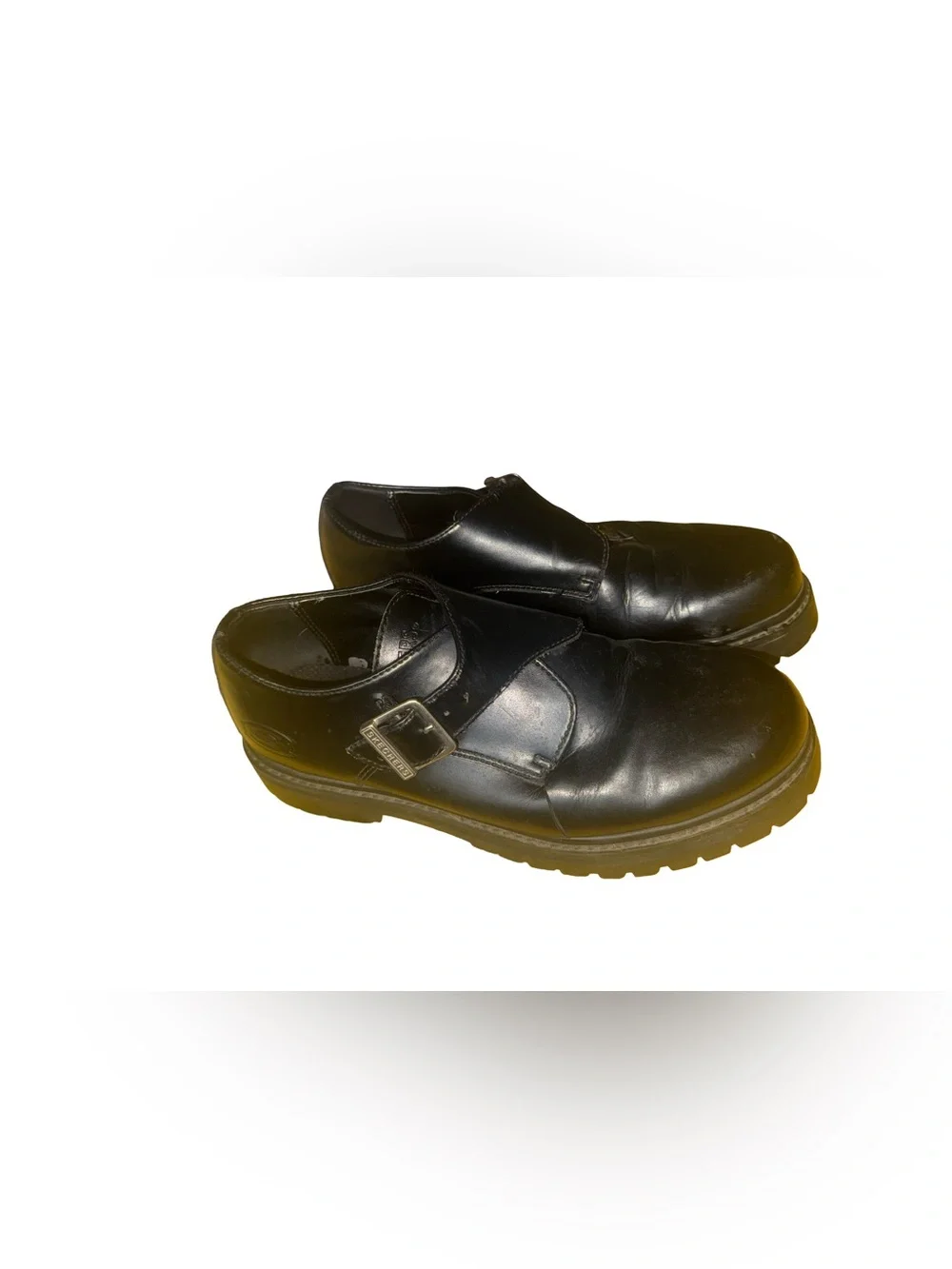 Vintage Y2K Sketchers Black Leather Monk Strap Chunky Lug Sole Platform Shoe